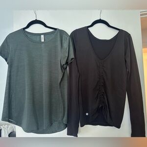 Lululemon Athletica Green Short Sleeve T-Shirt & Long Sleeve Runched Shirt